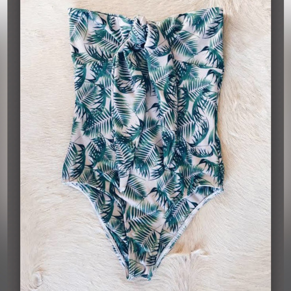 Salt Swimwear Tropical Palm Print One-Piece Swimsuit in Green and White